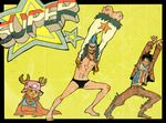  3boys alternate_costume black_hair blue_hair cyborg fisheep franky monkey_d_luffy multiple_boys one_piece reindeer scar standing tattoo tony_tony_chopper 