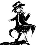  bad_id bad_pixiv_id black_hair bow coat greyscale hair_bow hat hat_bow highres light_smile monochrome open_clothes open_coat shirt side_ponytail sketch skirt solo timesoe touhou usami_renko white_bow 
