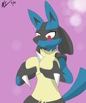  breasts female hand_on_breasts lucario lucrio neonstreaksns nintendo pok&#233;mon pok&eacute;mon solo video_games 