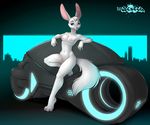  &lt;3 anthro bat breasts cute cyan_eyes fangs female fur iskra mammal motorbike nipples nude pussy smile solo tron white_fur 