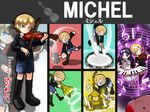  1girl black_hair blonde_hair blue_eyes candle chandelier character_name chloe_ardenne chloe_no_requiem commentary_request crossover drum drumsticks final_smash hammer highres instrument kirby michel_d'alembert musical_note piano purple_eyes shan_grila sleeping sound_wave super_smash_bros. translated trombone violin yellow_eyes 