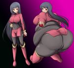  1girl ass breasts gym_leader huge_ass huge_breasts kurokaze_no_sora natsume_(pokemon) obese orange_eyes pokemon purple_hair weight_gain 