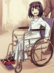  774_(nanashi) amputee bad_id bad_pixiv_id black_hair commentary_request double_amputee hairband open_mouth original prosthesis prosthetic_leg sitting solo_focus strabismus wheelchair 
