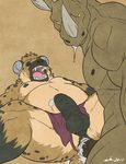  abs anal anal_penetration anthro balls biceps big_muscles black_penis chubby cum erection eyes_closed fur gay hyena looking_at_viewer male mammal muscles nipples nude overweight pecs penetration penis rhinoceros saliva sex source_request vein wfa 