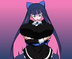  blue_eyes bow breast_squeeze breasts colorfag huge_breasts matsu-sensei multicolored_hair panty_&amp;_stocking_with_garterbelt pink_hair purple_hair stocking_(psg) two-tone_hair ultimatetransfan 