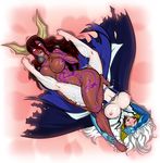  2girls ahegao ahgot barefoot blush breasts dark_skin fairy_tail feet kodansha lactation large_breasts mirajane mirajane_strauss monster_girl multiple_girls rolling_eyes sayla_(fairy_tail) thick_thighs thighs tribadism wide_hips yuri 