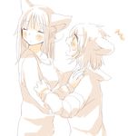  animal_ears blush cat_ears fangs foomi lion_ears long_hair short_hair surprised yuri 