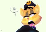  ahegao anthro clothing collar feline fur hat lilly_(vimhomeless) looking_pleasured mammal open_mouth signature skull teeth tongue tongue_out vimhomeless yellow_eyes yellow_fur 