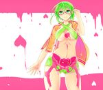  bad_id bad_pixiv_id bodypaint breasts glasses green_eyes green_hair gumi large_breasts looking_at_viewer navel sakakidani short_hair smile solo swimsuit vocaloid 