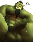  abs anthro balls beard biceps bin chest_tuft dripping ear_piercing erection facial_hair facial_piercing fur humanoid_penis male muscles nose_piercing nude orc pecs penis piercing precum pubes scar solo tuft 
