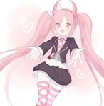  :d artist_name bad_id bad_twitter_id blush bow danganronpa fake_horns hair_bow hairband heart jacket long_hair long_sleeves marin_(myuy_3) open_mouth pink_eyes pink_hair skirt smile solo utsugi_kotoko very_long_hair zettai_zetsubou_shoujo 