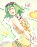  bare_shoulders closed_eyes goggles goggles_on_head green_hair gumi heart mark_henry_bustamante open_mouth skirt smile solo spoken_heart vest vocaloid wrist_cuffs 