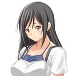  ashisu_sahoto black_hair blush brown_eyes long_hair looking_at_viewer mangaka-san_to_assistant-san_to muffin_(sirumeria) open_mouth shiny simple_background solo upper_body white_background 