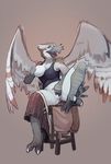 beak breast_grab breasts claws clothed clothing female fingering grey_background gryphon hindpaw masturbation paws plain_background pussy redic-nomad skimpy solo vaginal vaginal_fingering white_feathers wings 