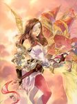  aircraft airship armor beatrix breastplate breasts brown_eyes brown_hair eyepatch final_fantasy final_fantasy_ix gauntlets gloves highres issun_boushi_(ilmtkimoti) lips long_hair medium_breasts pantyhose sideboob solo sword traditional_media weapon 