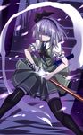  absurdres black_hairband black_legwear blue_eyes hairband hand_on_hilt highres katana konpaku_youmu konpaku_youmu_(ghost) puffy_short_sleeves puffy_sleeves sheath short_hair short_sleeves silver_hair skirt skirt_set solo sword thighhighs touhou unsheathing weapon yagami_(mukage) zettai_ryouiki 