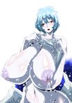  1girl areolae blue_hair bottomless breasts cold curvy derivative_work female gigantic_breasts ice lactation navel nipples no_bra open_mouth pale_skin puffy_nipples red_eyes shirt_lift short_hair simple_background snow snowing solo standing white_background wide_hips yuki_onna zondai zonfutoshi 