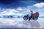  brough_superior cloud fur_hat ground_vehicle hat hermes kino kino_no_tabi motor_vehicle motorcycle mountain nosuke2z reflection ripples sky star_(sky) starry_sky water 