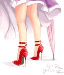  artist_name character_name close-up closed_umbrella completion_time dated dress high_heels highres ichirino_minagi legs lower_body red_footwear shoes signature simple_background skirt solo stiletto_heels too_literal touhou umbrella waist_down white_background yakumo_yukari 