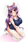  animal_ears breasts bunny_ears cleavage highres large_breasts long_hair one-piece_swimsuit reisen_udongein_inaba school_swimsuit solo swimsuit thighhighs touhou very_long_hair yazuki_gennojou 