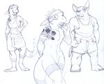  anthro bandanna biceps blush bull_terrier canine clothing crossed_legs dog flower forked_tongue guana iguana lizard looking_at_viewer male mammal monochrome muscles nude pecs plantigrade reptile rick_griffin rose scalie shirt shorts sketch smile standing stripes tank_top tattoo tongue tongue_out 
