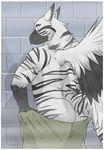 amwulf anthro avian back_turned butt gryphon kreios looking_at_viewer looking_back male muscles nude solo standing towel wings 