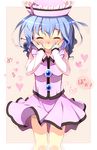  ^_^ bad_id bad_pixiv_id blue_hair blush closed_eyes hands_on_own_cheeks hands_on_own_face hat heart merlin_prismriver sala_mander short_hair solo touhou wavy_mouth 