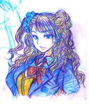  asymmetrical_hair blazer blonde_hair blue_eyes breasts cardigan galko gyaru jacket kogal large_breasts long_hair one_side_up oshiete!_galko-chan school_uniform side_bun sketch solo suzuki_ken'ya 