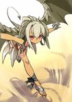  dragon_girl dragon_tail dragon_wings fingerless_gloves gloves gradient gradient_background grey_eyes looking_at_viewer negi_(ulog'be) original outstretched_arms red_eyes simple_background solo spread_arms tail wings 