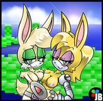  android anthro archie big_breasts blush breast_squish breasts breasts_pressed_together bunnie_rabbot cyborg duo female fur hair invalid_background joybuzzer lagomorph long_hair mammal nipples nude rabbit scarlette_rabbot sega smile sonic_(series) sun tan_fur 