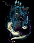  black_background changeling crown female forked_tongue friendship_is_magic gem glowing green_eyes green_hair hair holes horn longinius my_little_pony plain_background purple_eyes queen_chrysalis_(mlp) reptile scalie slit_pupils snake solo tongue tongue_out 