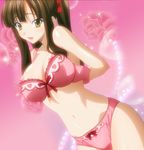  1girl bra brown_eyes brown_hair fantasy hair_up heart hearts high_school_dxd highres lingerie murayama_(high_school_dxd) nipples panties ponytail ribbon screen_capture screencap seductive_look smile solo underwear 