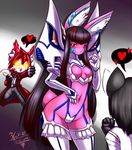  &lt;3 :&lt; :o anthro armor black_hair blood blush breasts cat clothed clothing cosplay feline female frown fur gloves glowing group hair half-dressed jacket kill_la_kill lagomorph long_ears long_hair male mammal mnxenx001 multi-colored_hair nosebleed original_character pants pointing rabbit red_hair satsuki_kiryuin shirt squint standing thumbs-up thumbs_up 