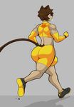  arm_warmers big_butt brown_hair bulge butt clothed clothing exercising feline hair huge_balls humanoid male mammal plain_background rokiloki solo sweat tight_clothing tube_top 
