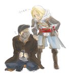  aiden_pearce assassin's_creed_(series) assassin's_creed_iv:_black_flag blonde_hair blue_eyes brown_hair crossover edward_kenway hat long_hair multiple_boys raincoat sketch sword translated watch_dogs weapon yuki_(yuhzen) 