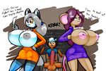  anthro areola balls big_breasts bottomless breasts dialog english_text erect_nipples erection female flashing huge_balls huge_breasts huge_penis legwear male mammal mouse nipple_piercing nipples norithics penis piercing raccoon rodent stockings student teacher text 