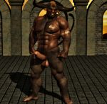  3d abs anthro balls biceps big_muscles black_howler bovine brown_fur brown_penis brown_skin cgi cum erection facial_piercing fur hair horn human_feet humanoid_penis invalid_tag male mammal minotaur mohawk muscles nipples nose_piercing nose_ring nude open_mouth pecs penis piercing plantigrade precum red_eyes shadow solo standing tattoo teeth 