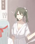  2girls breasts cleavage drooling hickey japanese_clothes kantai_collection kinosita_ginkou messy_hair multiple_girls one_eye_closed shoukaku_(kantai_collection) sleepy small_breasts twintails zuikaku_(kantai_collection) 