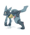  balls blush cum cum_on_penis hands-free kemoisumi lucario male nintendo orgasm penis pok&#233;mon pok&eacute;mon raised_leg red_eyes solo video_games 