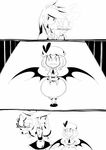  bat_wings chinese dress greyscale hard_translated ichi_(ichikai) izayoi_sakuya maid monochrome multiple_girls remilia_scarlet simple_background tea touhou translated wings 