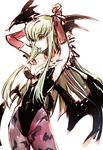  animal_print armpits bat_print bat_wings c.c. code_geass cosplay creayus elbow_gloves gloves green_hair head_wings heart_cutout leotard long_hair morrigan_aensland morrigan_aensland_(cosplay) pantyhose print_legwear solo vampire_(game) wings yellow_eyes 