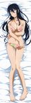  absurdres bikini black_hair breast_squeeze breasts collarbone floral_print grey_eyes highres huge_filesize kagari_ayaka large_breasts long_hair long_legs looking_at_viewer lying official_art on_back solo swimsuit underboob very_long_hair witch_craft_works 