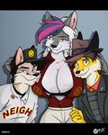  big_breasts blue_eyes breasts brown_eyes canine cleavage clothed clothing female hat looking_at_viewer male mammal red_eyes smiley_face tagme wolf wolfjedisamuel 