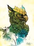  avian beak blue_eyes centradragon gryphon looking_at_viewer plain_background portrait smile solo 