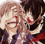  1girl biting_hair black_hair blood covering_eyes dark_konoha dress headphones kagerou_project konoha_(kagerou_project) kozakura_marry long_hair lovemaronmeru0827 outer_science_(vocaloid) red_eyes tears 