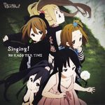  akiyama_mio album_cover black_eyes black_hair blonde_hair blue_eyes brown_eyes brown_hair cover earrings flower hair_ornament hairclip hands_on_own_cheeks hands_on_own_face highres hirasawa_yui hokago_tea_time hood hoodie jewelry k-on! k-on!_movie kotobuki_tsumugi long_hair multiple_girls nakano_azusa official_art ponytail rose scan short_hair singing! tainaka_ritsu white_flower white_rose 