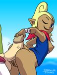  1girl ass blonde_hair blue_eyes breasts buttjob dark_skin grinding irregular_fetishes looking_back nintendo nippes open_mouth penis pointy_ears princess_zelda pussy tetra the_legend_of_zelda wind_waker wink 