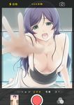  breasts camisole green_eyes lace_trim large_breasts long_hair love_live! love_live!_school_idol_project nipples open_mouth purple_hair slowpit solo toujou_nozomi viewfinder 