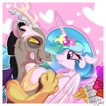  discord_(mlp) draconequus duo equine eye_contact fangs female feral friendship_is_magic hi_res horn horse male mammal my_little_pony open_mouth pony princess_celestia_(mlp) smile winged_unicorn wings xwhitedreamsx 