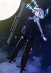  animal_ears antennae black_legwear cat_ears cloud fujimo_ruru full_moon green_eyes gun hirschgeweih_antennas moon night pantyhose revision sanya_v_litvyak short_hair silver_hair solo star strike_witches striker_unit uniform weapon world_witches_series 